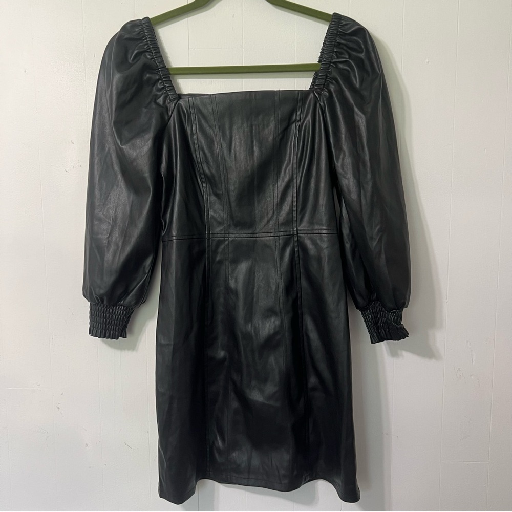 Avec Les Filles Vegan Leather Black Party Moto Puff Sleeve Mini Dress Size S - Picture 2 of 13